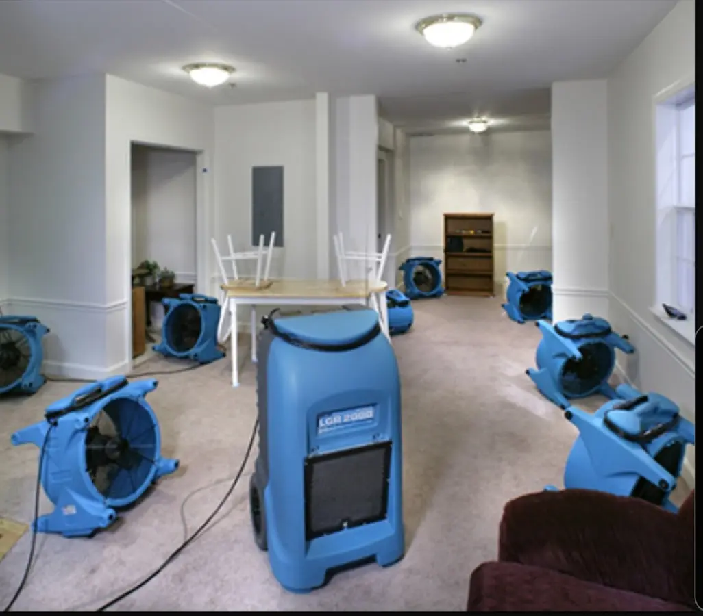 Air movers and dehumidifier setup for Water Damage Restoration in South El Monte